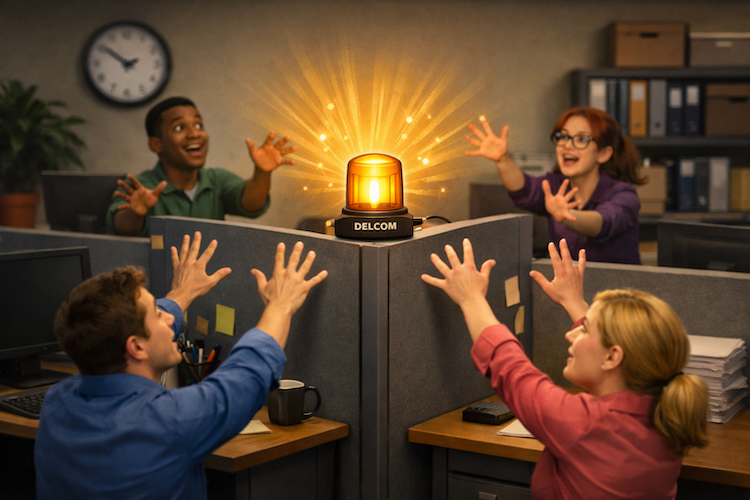 Delcom USB notification light mounted above office desks