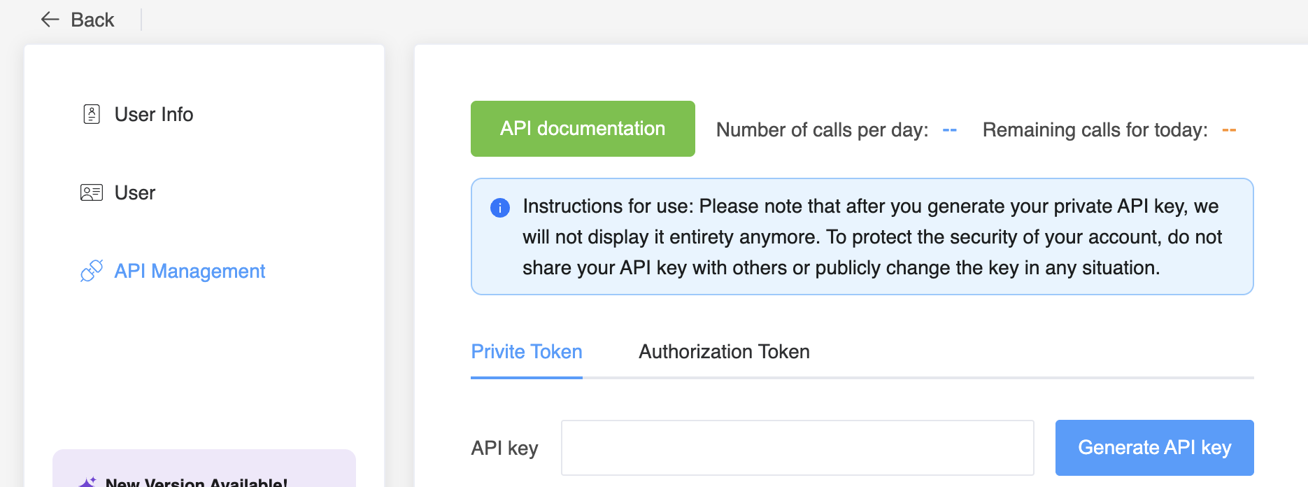 FoxESS Cloud API Management page with the Generate API key button
