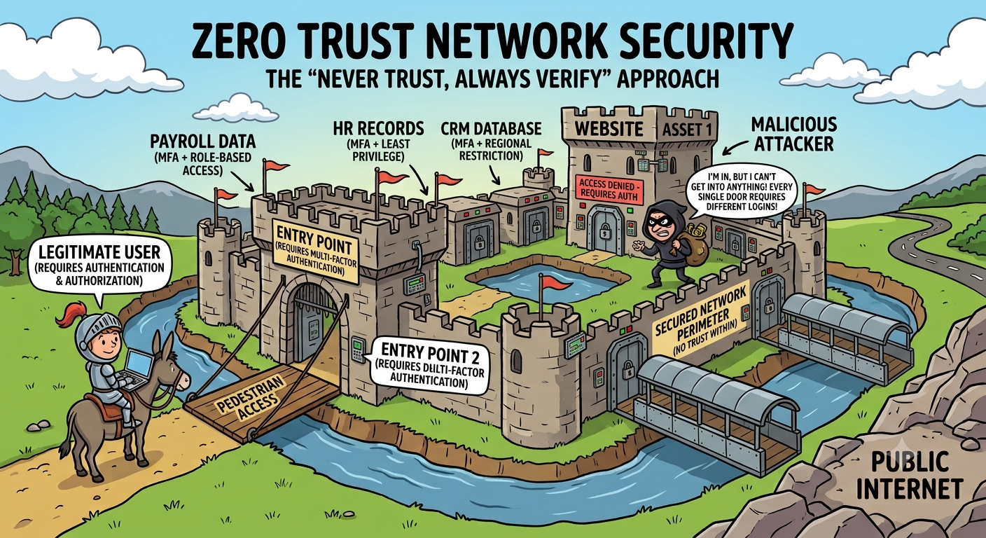 Diagram of a zero trust model verifying every access request individually