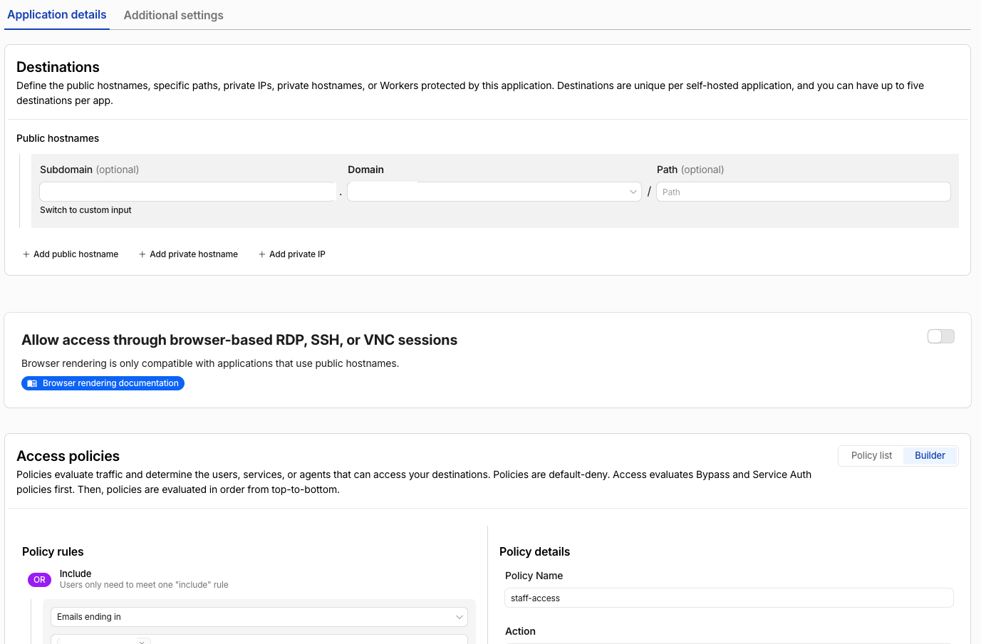 Cloudflare Access policy configuration restricting login by email domain