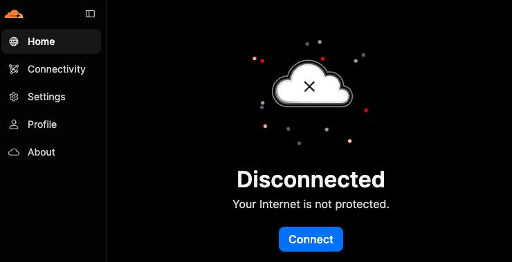 Cloudflare One Client showing a successful team login