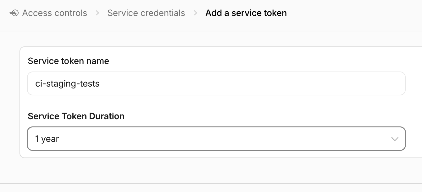 Cloudflare form for naming and generating a new service token